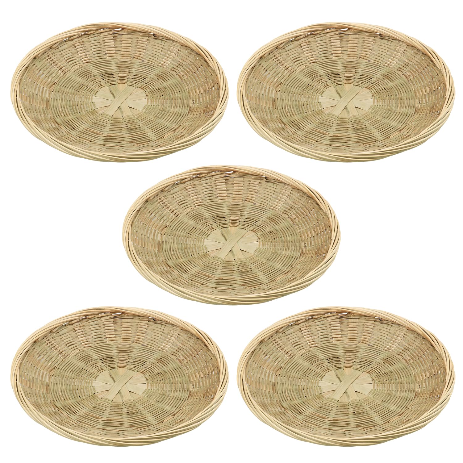 GNIEMCKIN 5 PCS 9.8 inch Bamboo Paper Plate Holder, Hand Weave wicker plate holders for Parties, Picnic, and Barbecue, Reusable.