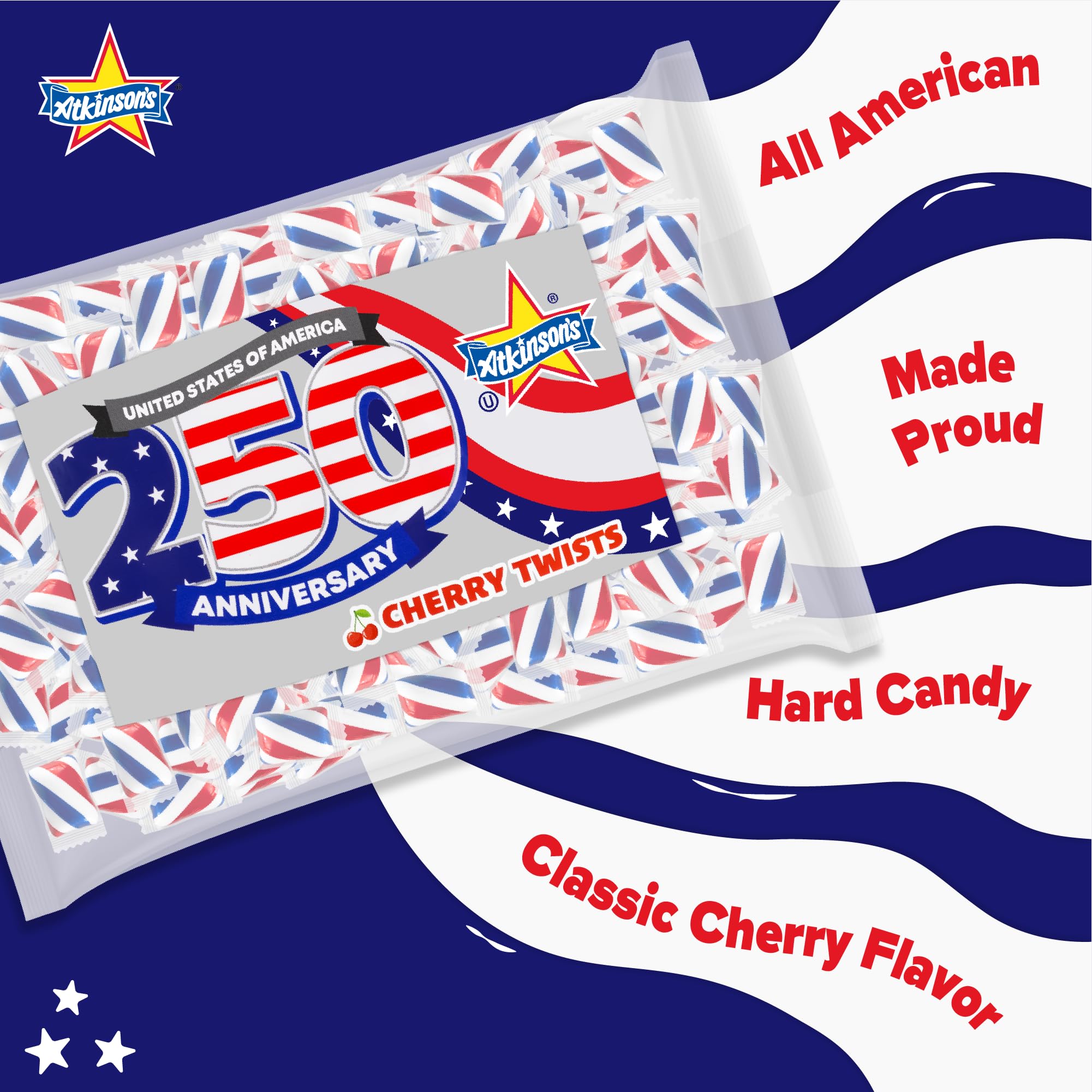 Atkinson's Cherry Twists, 250th Anniversary Hard Candy, Individually Wrapped, 1 lb Bag