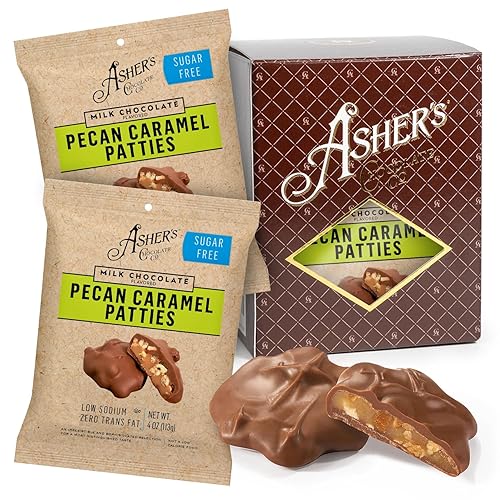 Asher's Chocolates, Sugar Free Pecan Caramel Patties, Milk Chocolate Assorted Keto Caramel Patty, Zero Sugar, Small Batches of Kosher Chocolate