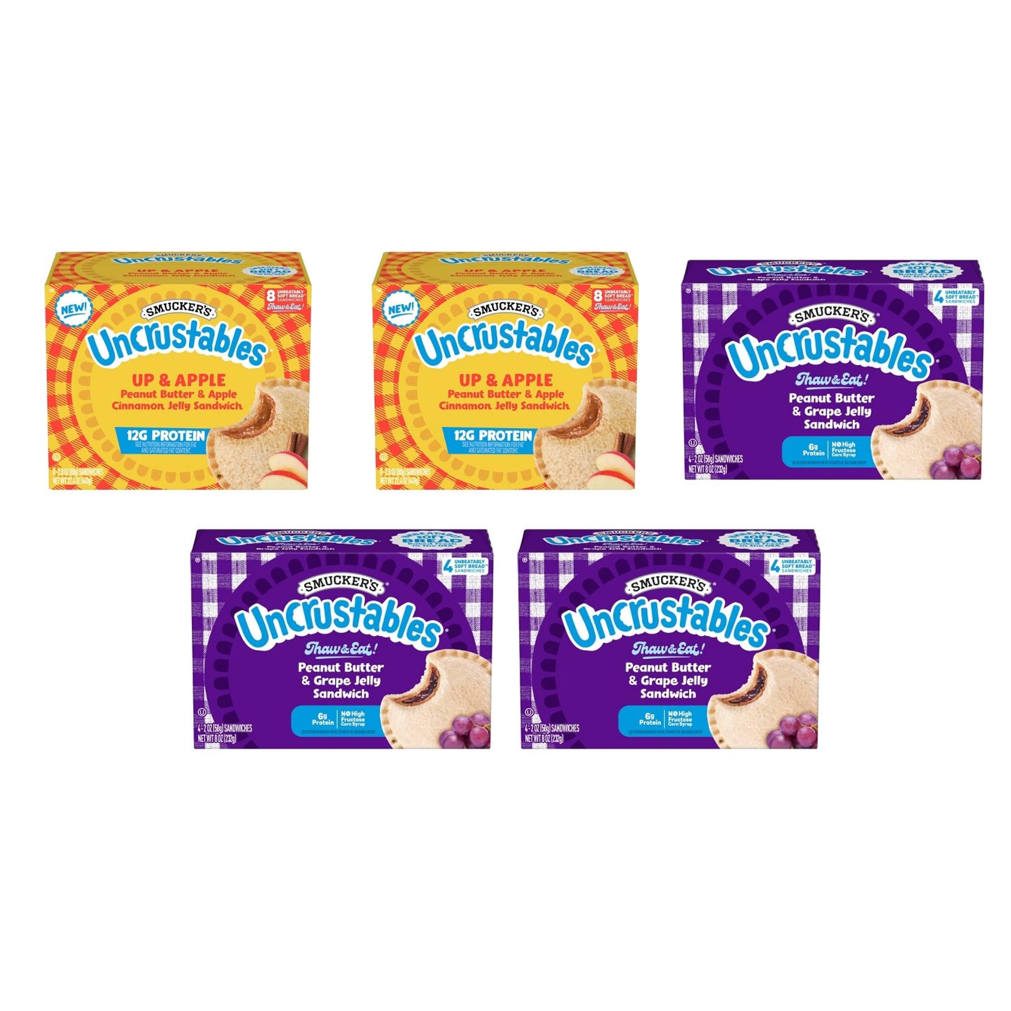Smucker's Uncrustables Frozen Sandwich Variety Pack, Peanut Butter & Apple Cinnamon Jelly - 12g Protein and Peanut Butter & Grape Jelly, 24 Count