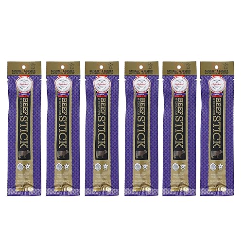 Aufschnitt Grass Fed Beef Jerky Sticks - Low Sodium, Certified Kosher - Made in USA - Keto Friendly - 6 Pack, Garlic