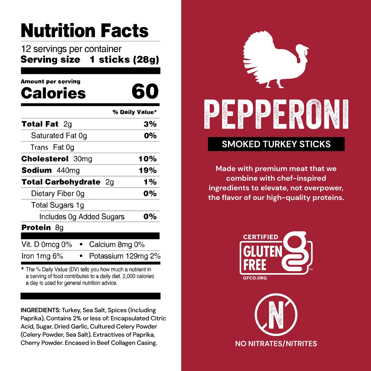 Chef’s Cut Real Turkey Jerky | Smoked Turkey Meat Sticks | High Protein Snack with 8 g Protein & 100 Calories, Gluten Free, Keto-Friendly| Pepperoni |
