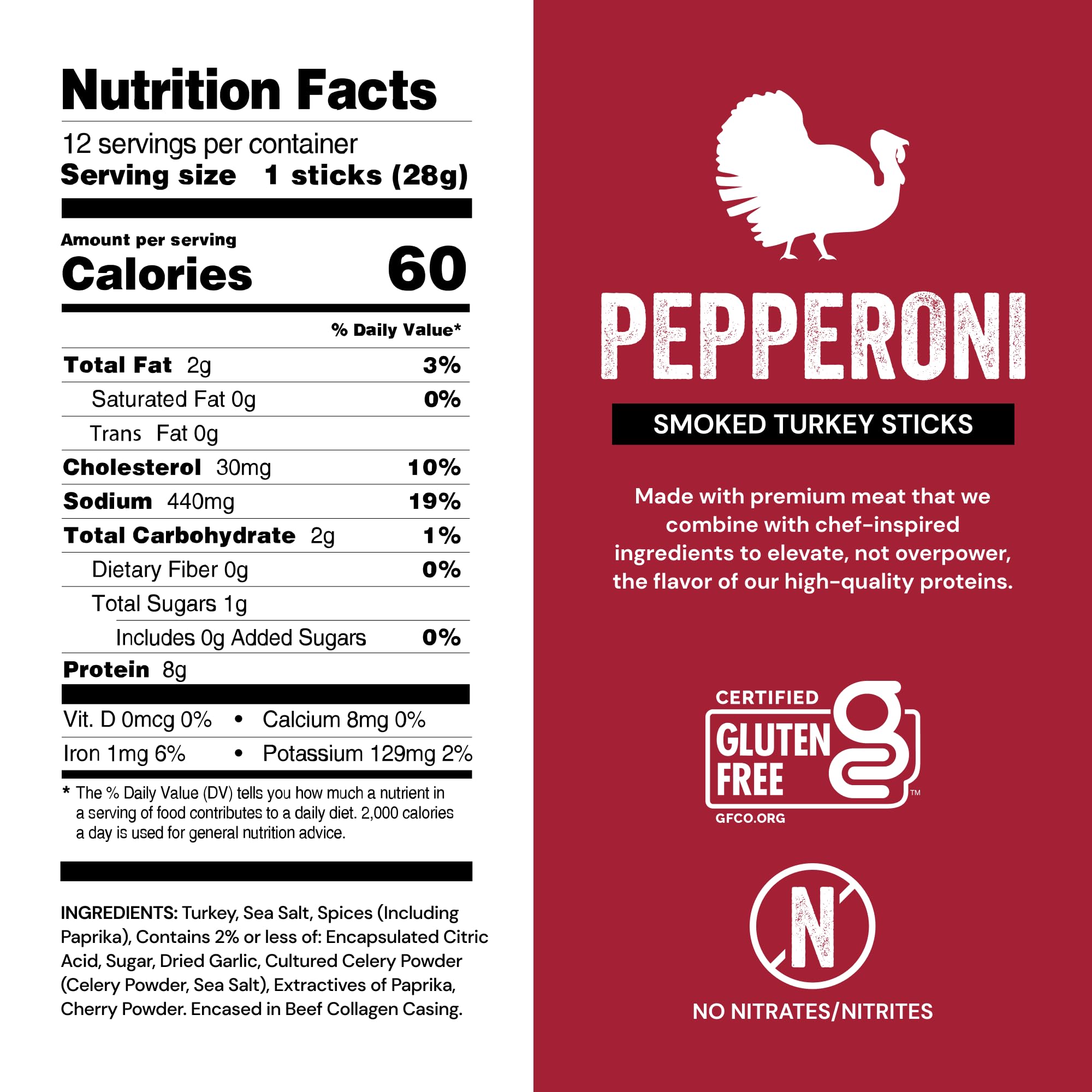 Chef’s Cut Real Turkey Jerky | Smoked Turkey Meat Sticks | High Protein Snack with 8 g Protein & 100 Calories, Gluten Free, Keto-Friendly| Pepperoni |