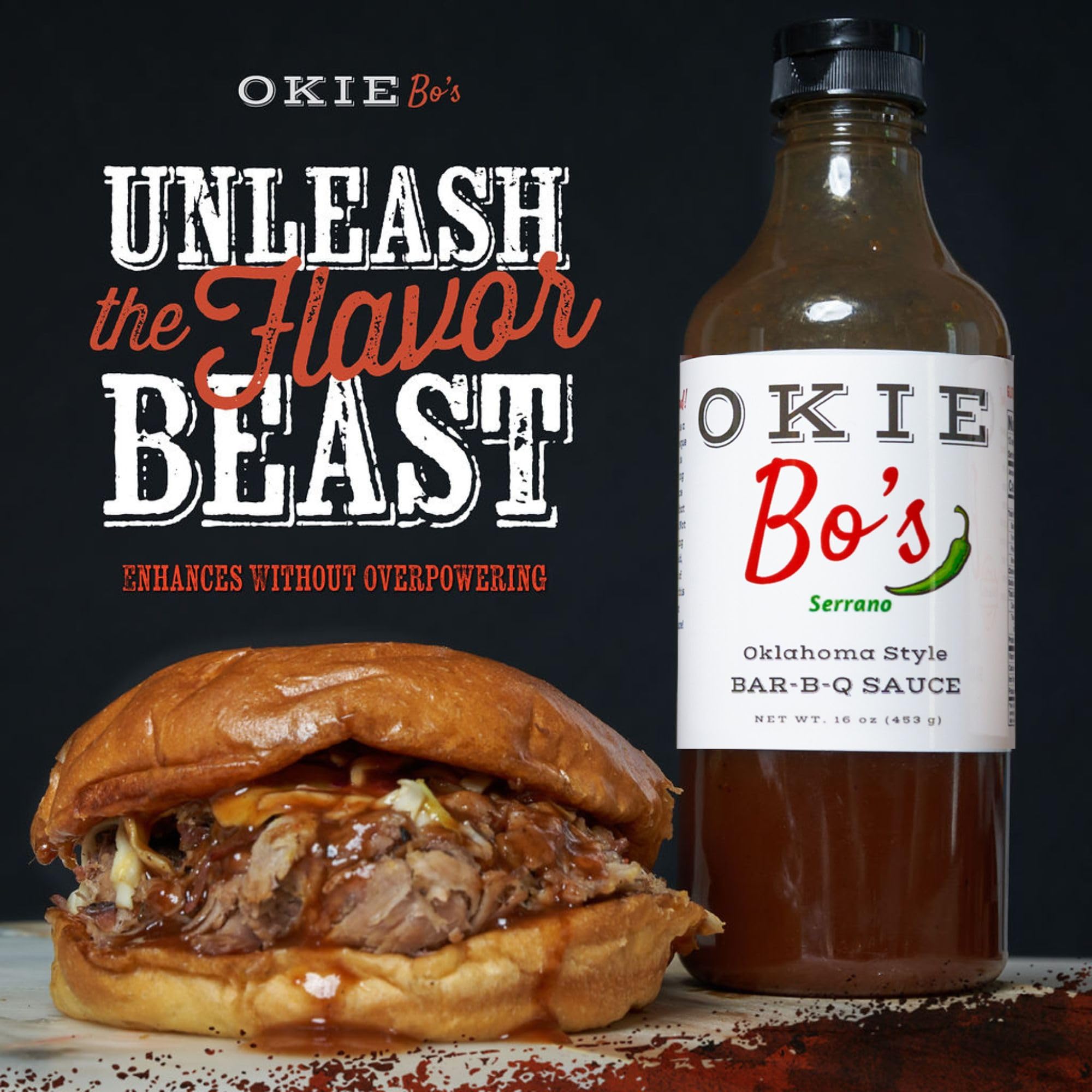 OkieBo's BBQ Sauce - Serrano, Oklahoma Style, Perfect Sauce for Creating Competition Style Ribs, Pork, Brisket, Salmon, Chicken and Much More