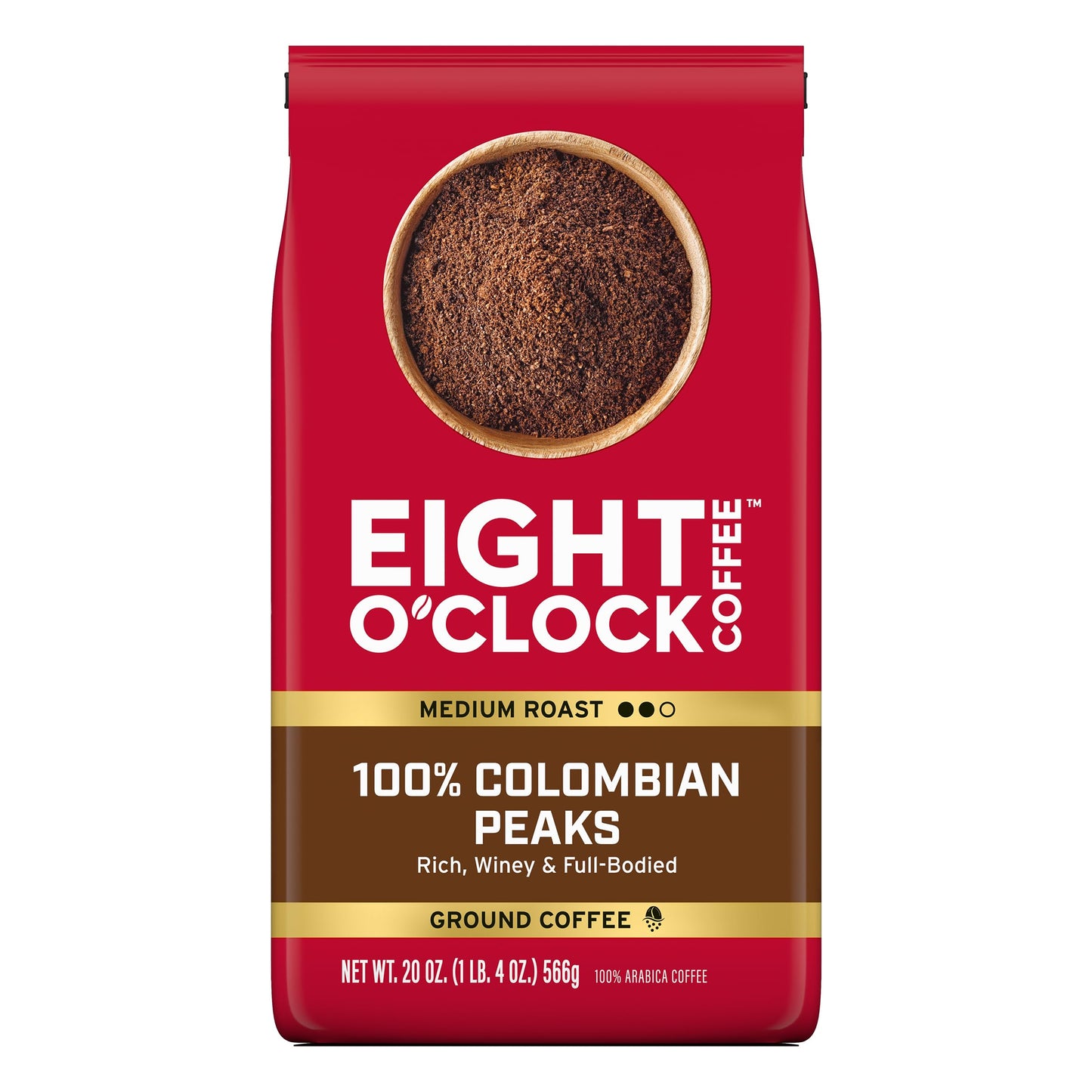 Eight O'Clock Coffee 100% Arabica Colombian Peaks, Medium Roast, Ground Coffee, Kosher Certified, 20 Oz