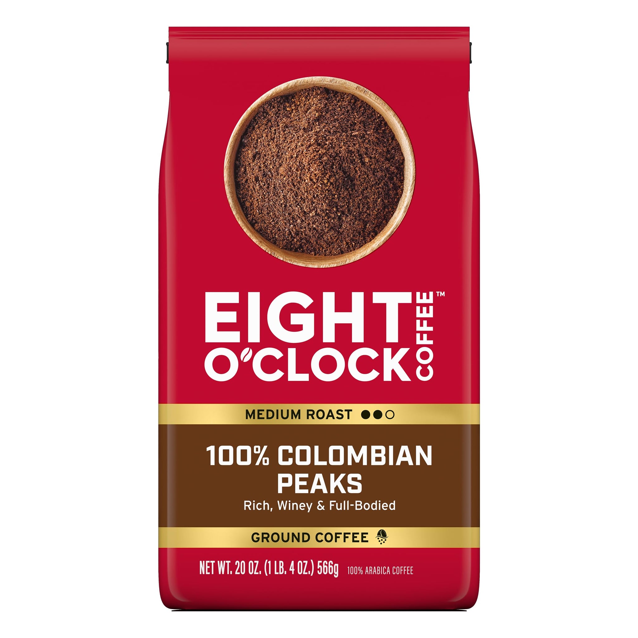 Eight O'Clock Coffee 100% Arabica Colombian Peaks, Medium Roast, Ground Coffee, Kosher Certified, 20 Oz