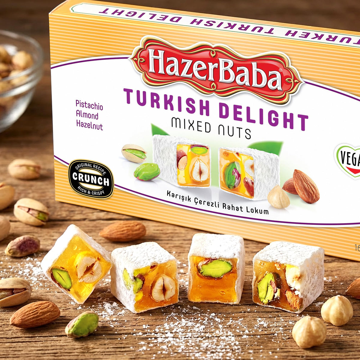 HazerBaba Turkish Delight Candy, Mixed Nuts & Vanilla, 16 oz (Pack of 1)
