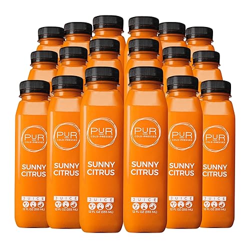 PUR Cold Pressed Daily Juice Kit | Cold-Pressed Juice for Cleanse, Hydration & Digestion | Electrolytes & Antioxidants (12 fl oz - 18 Pack, Sunny