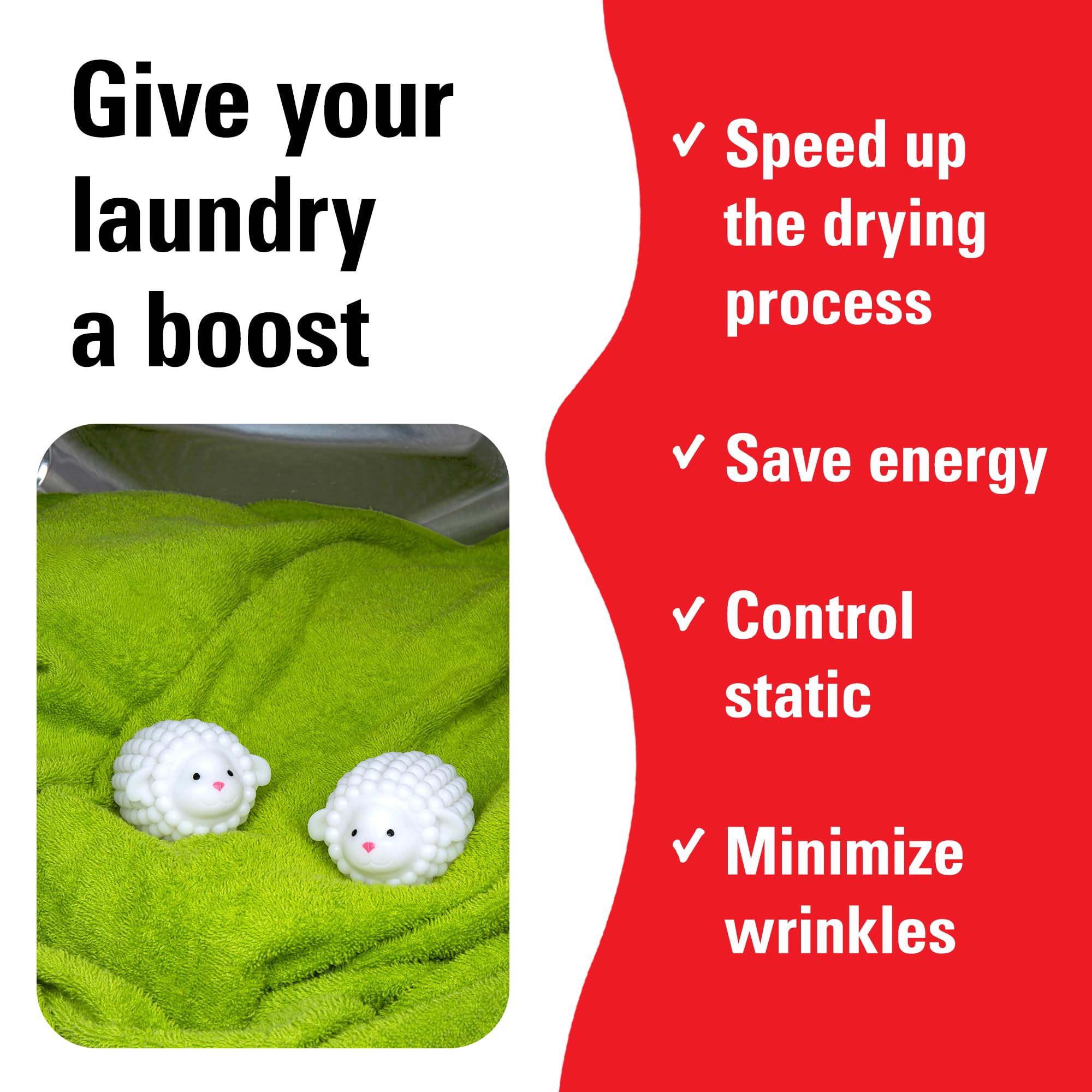 Kikkerland Set of Two Reusable Dryer Buddies for Laundry - Fabric Softener Dryer Balls - Control Static, Remove Wrinkles, Dry Clothes Faster, Lambs