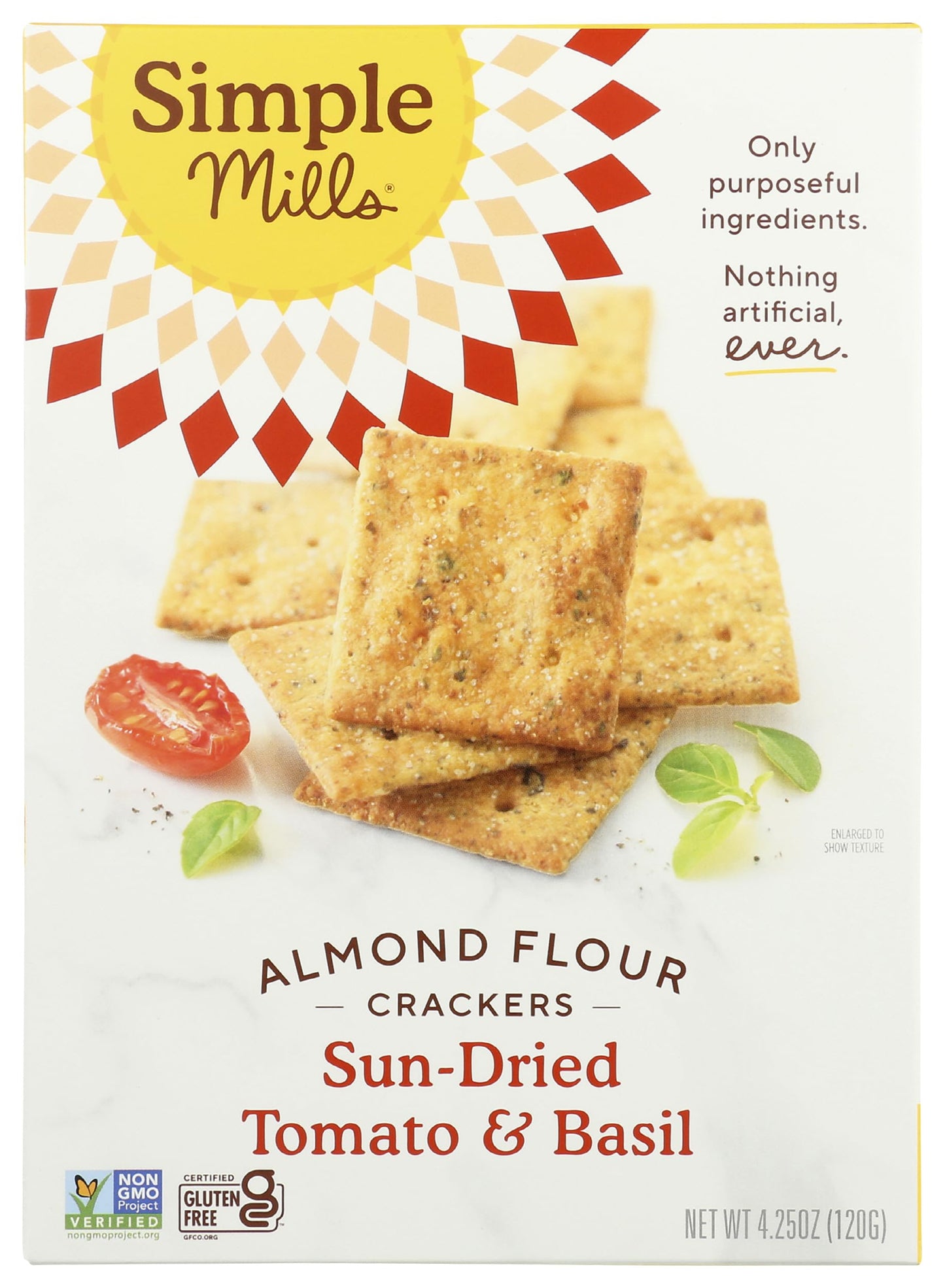 Simple Mills Almond Flour Crackers, Sundried Tomato & Basil, Gluten Free, Flax Seed, Sunflower Seeds, Corn Free, Good for Snacks, Made with whole