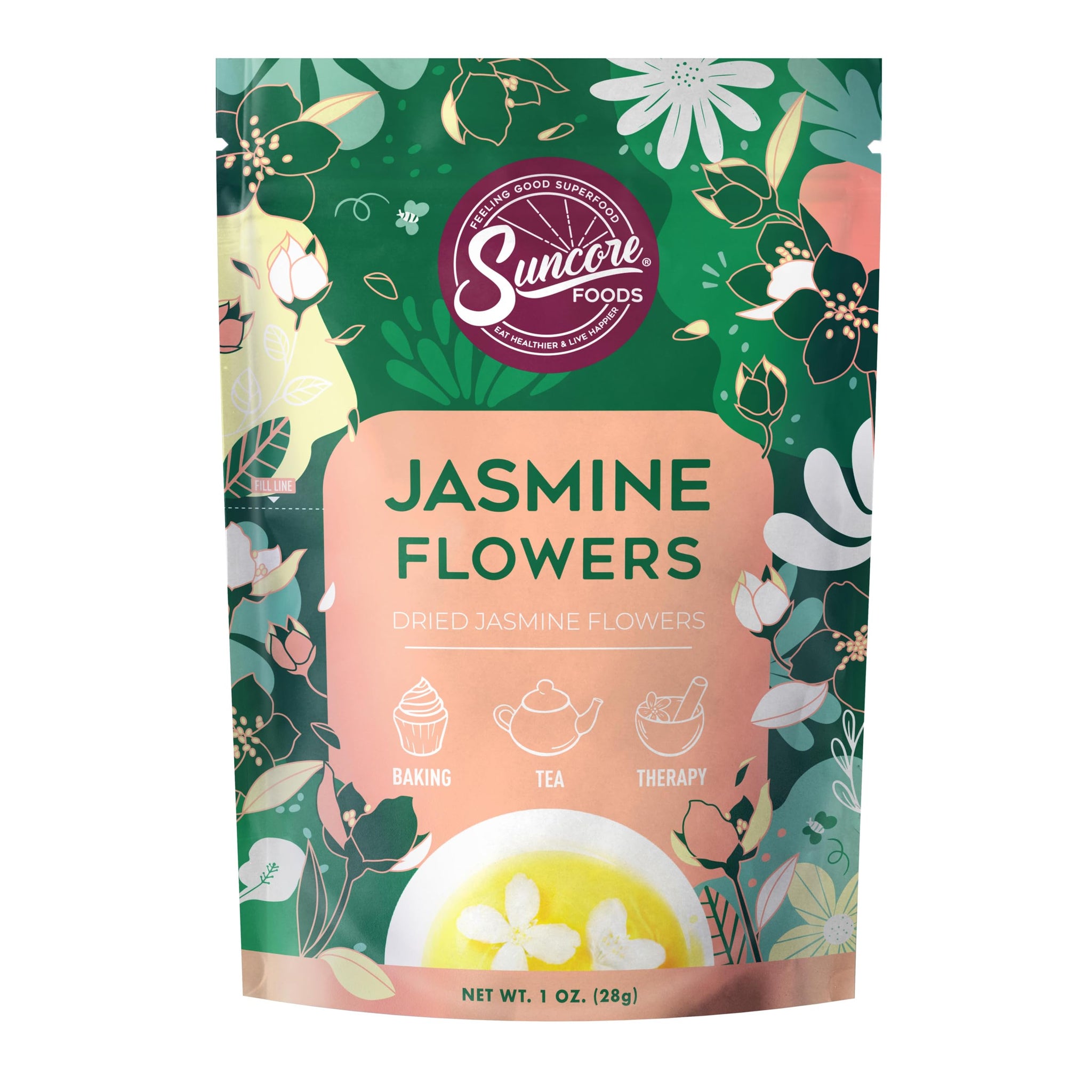 Suncore Foods Dried Jasmine Flowers, Gluten-Free, 1 oz, for Tea, Baking, and Therapy