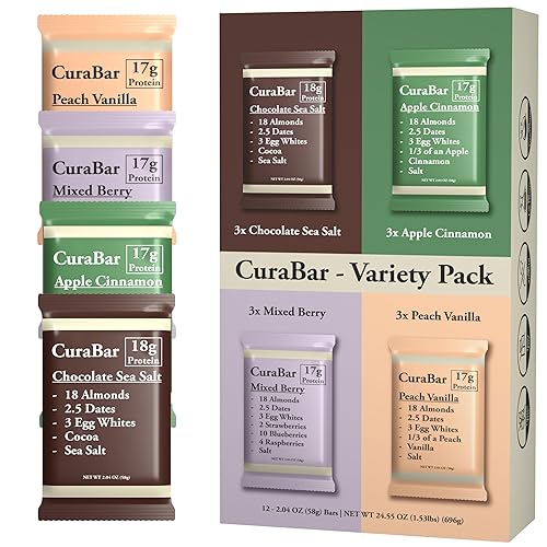 CuraBar Protein Bars - Variety Pack (4 Flavors), 17g Protein, Low Carb, Gluten Free, Dairy Free, Healthy Snack, Seed Oil Free, No Artificial