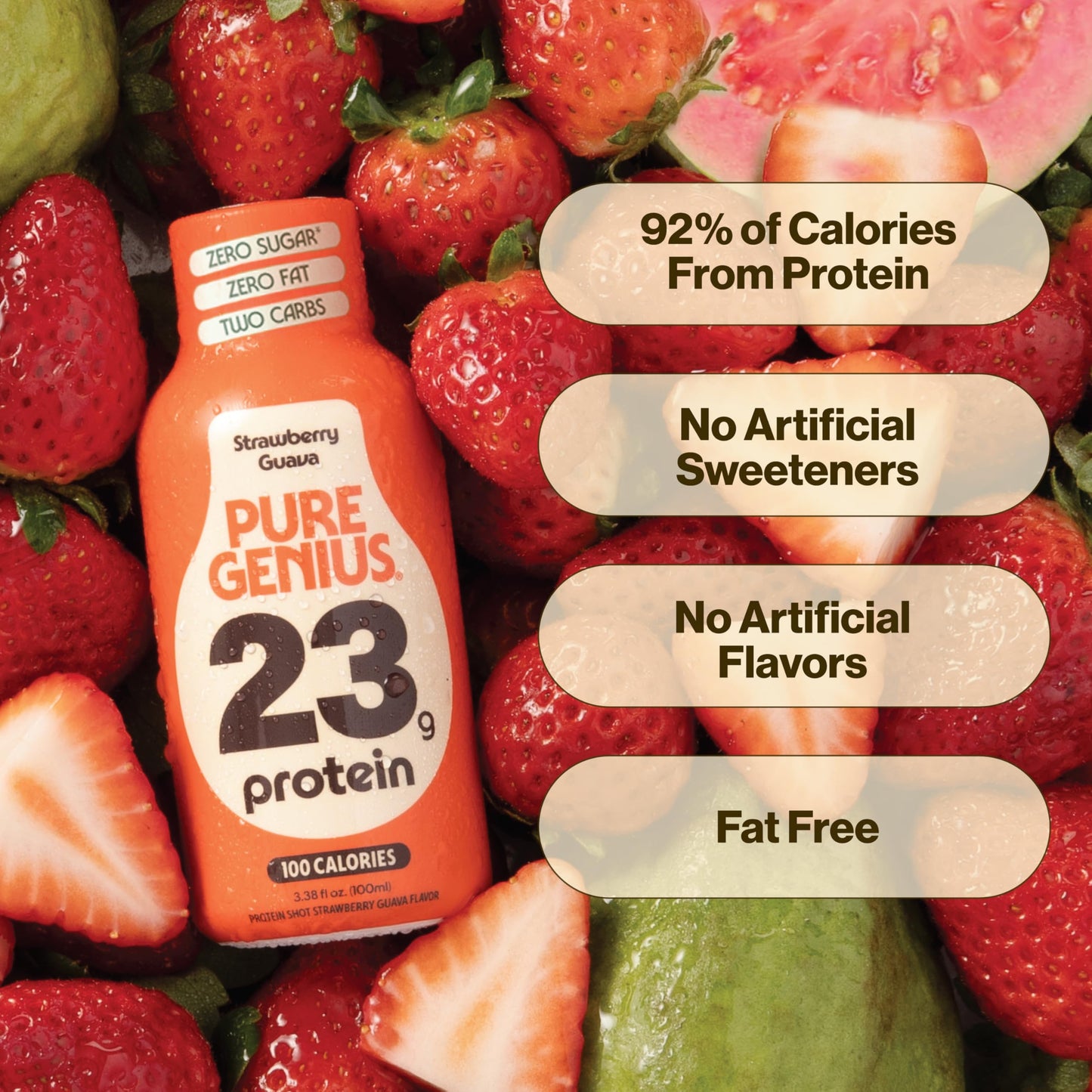 Pure Genius 23g Protein Shot Drink | 100 Calories, No Sugar, No Fat, Whey & Collagen, Gluten Free, Keto Friendly, No Artificial Flavors or Sweeteners