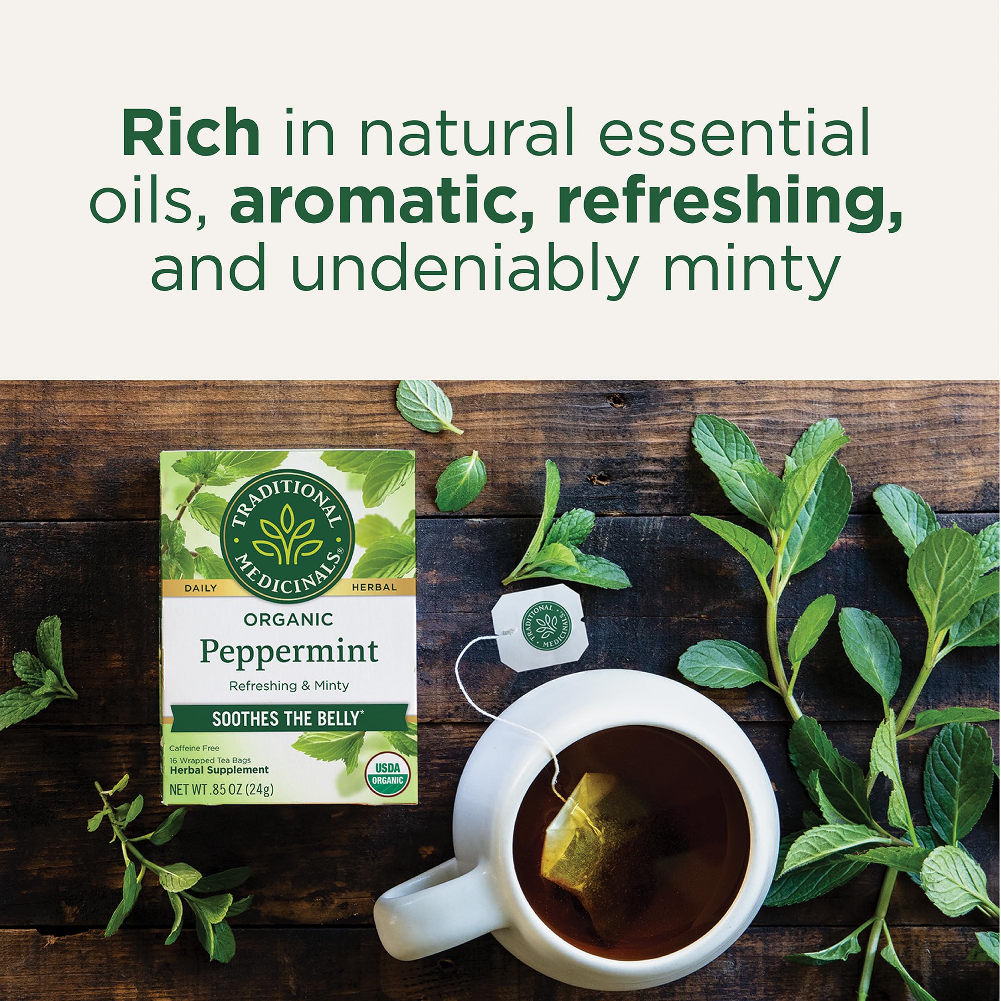 Traditional Medicinals Organic, Peppermint Tea - Helps Soothe Belly from Occasional Gas and Bloating - Kosher, Non-GMO, Caffeine-Free, Compostable