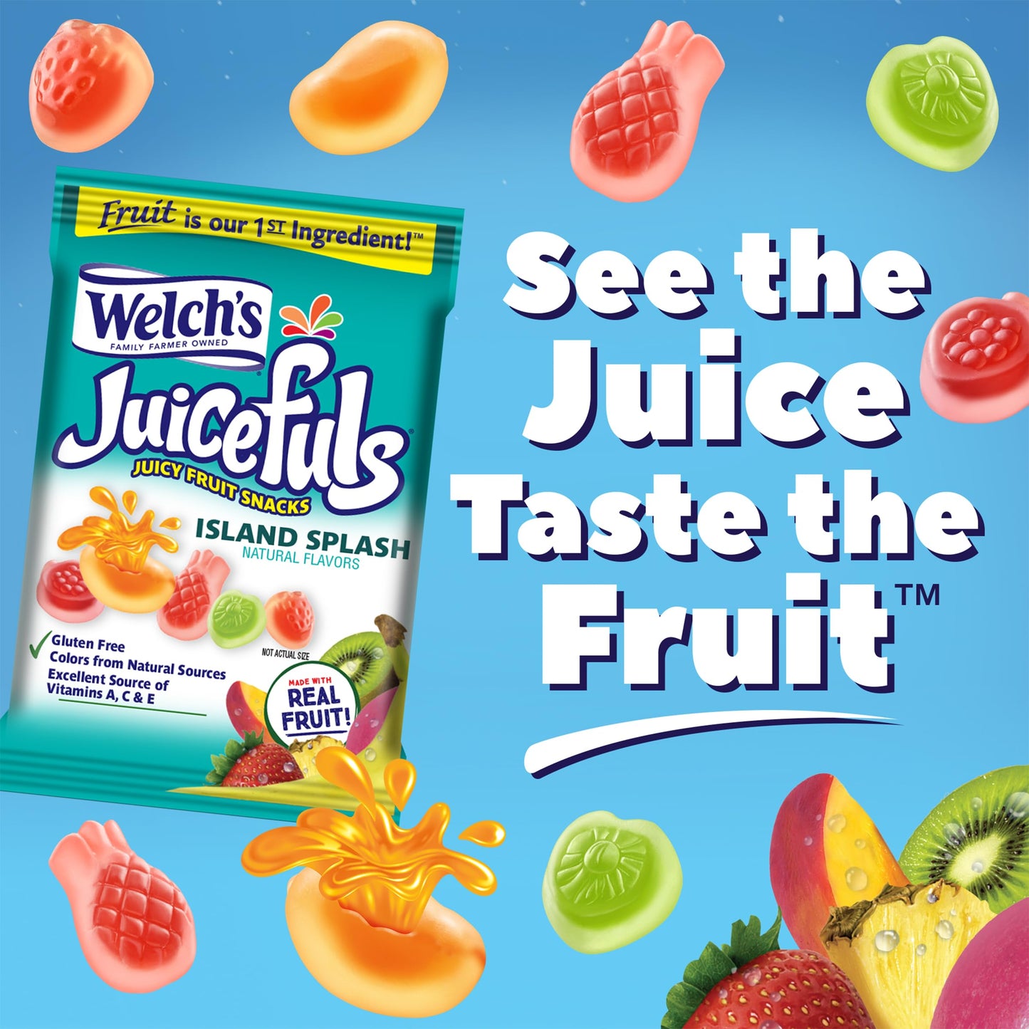 Welch's Juicefuls Juicy Fruit Snacks, Berry Blast & Island Splash, Fruit Gushers, Bulk Pack, Individual Single Serve Bags, 1 oz (Pack of 14)