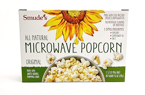Smude's Brand All Natural Microwave Popcorn - Original | 3 Simple Ingredients - Popcorn, Smude’s Sunflower Oil, & Salt | Healthy Snack, Heart Healthy