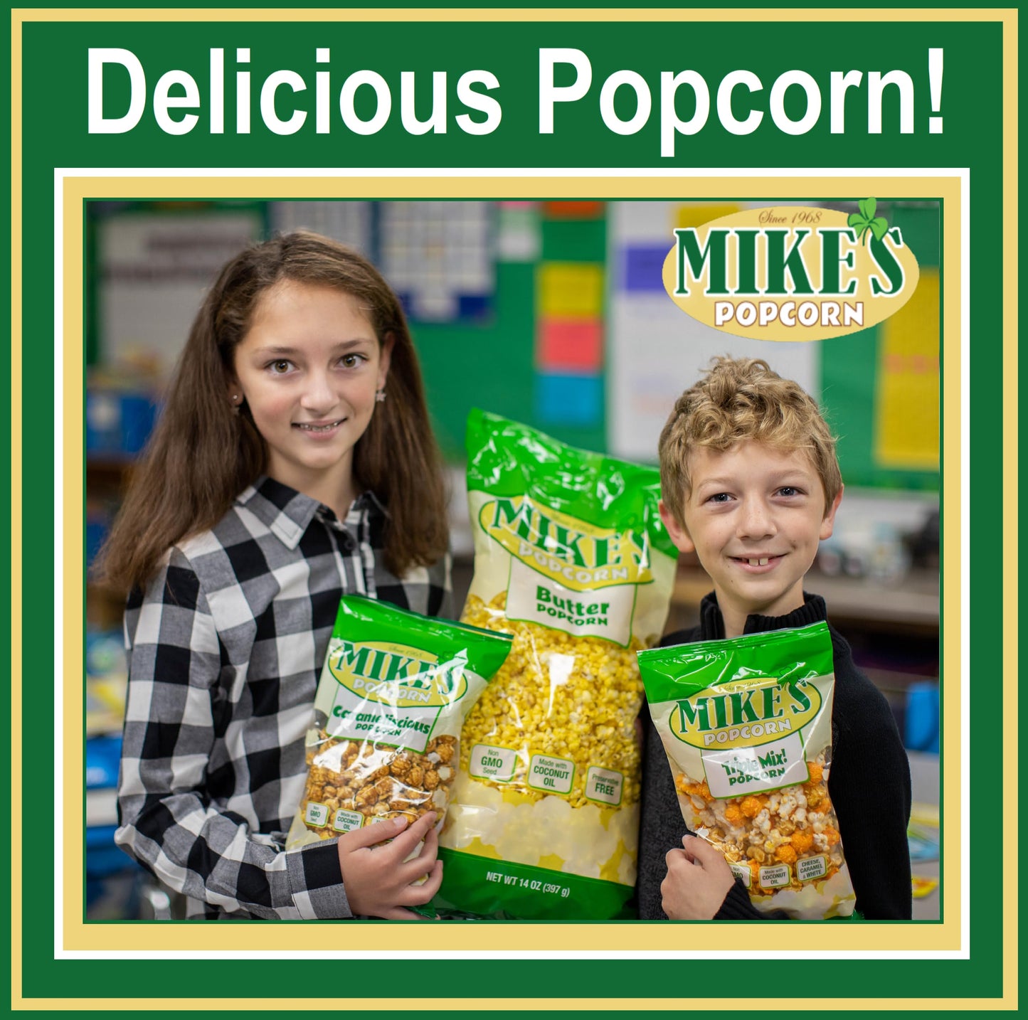Mike's Popcorn - Traditional White Delight, Premium Classic Popcorn Cooked, Large 14 Oz Bag