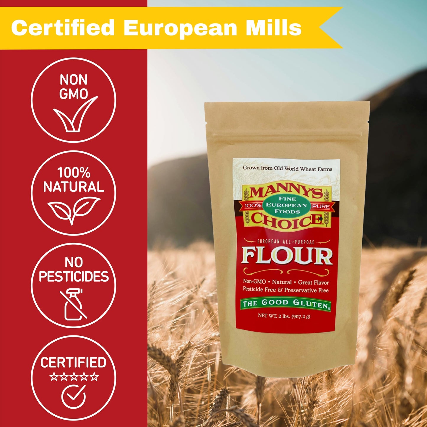 Manny's Choice Natural All Purpose Unbleached Italian Artisan Wheat Flour Type 0 for Baking 2 lb | Bread Flour | Cake Flour | Pizza Flour | Pasta