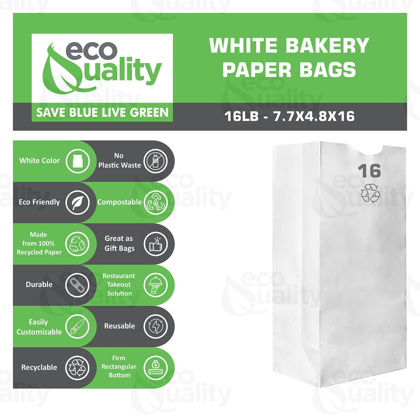Paper Lunch Bags 16 Lb White Paper Bags 16LB Capacity - Kraft White Paper Bags, Bakery Bags, Candy Bags, Lunch Bags, Grocery Bags, Craft Bags - #16