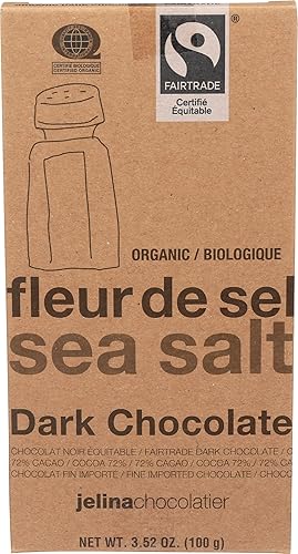 Jelina Chocolatier Organic Sea Salt Chocolate Bar 72%, 3.52 OZ