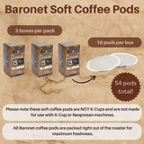 Baronet Coffee Pods [French Roast-54 Pods] Single Cup Use, Like Senseo [3 Boxes of 18 Single Serve 10 Gram] Regular Strength [Dark French Roast]