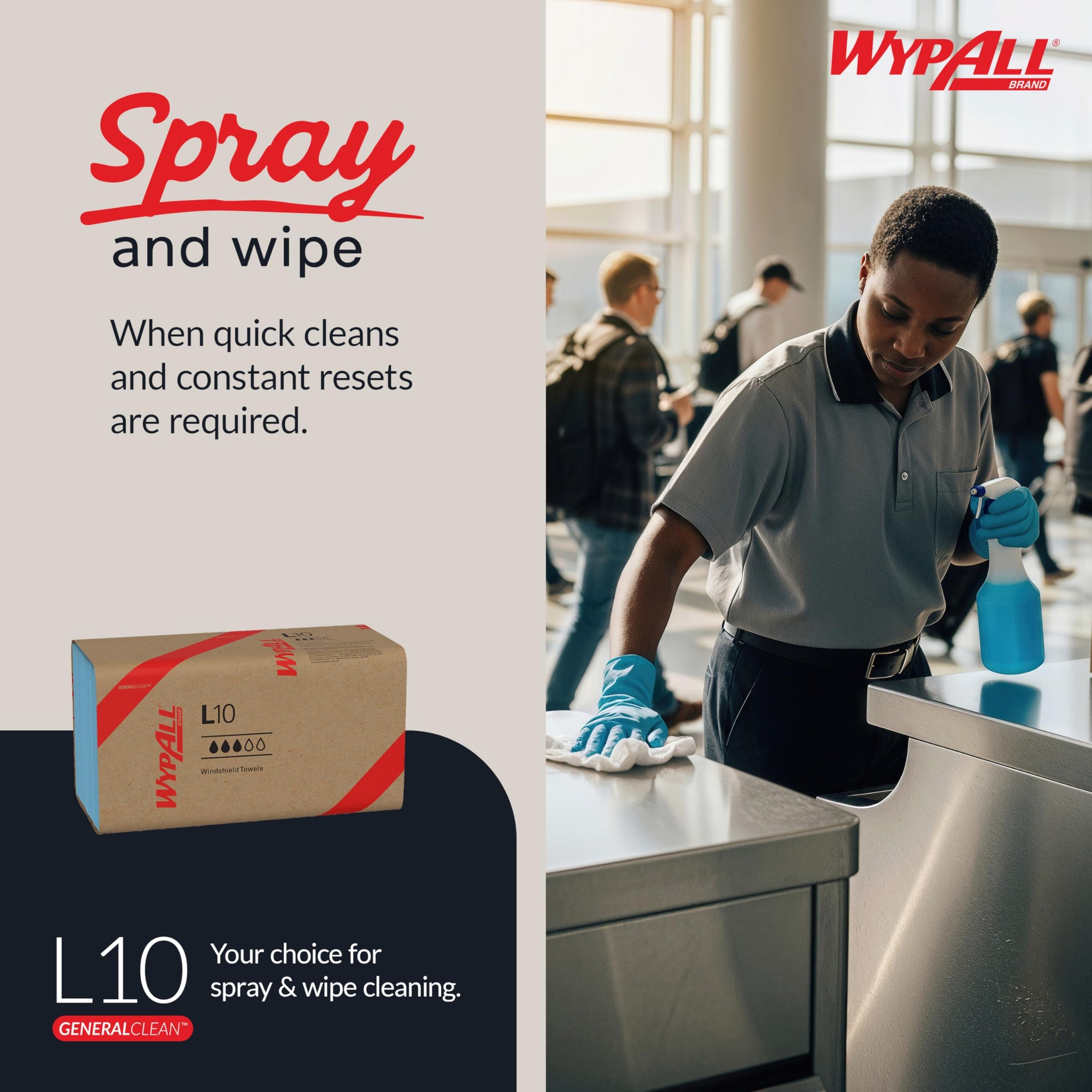 WypAll GeneralClean L10 Cloths Light Cleaning Wipes (05123), Windshield Towels, Bulk Paper Wipers, Blue (10 Packs of 224 Sheets, 2,240 Sheet Total)