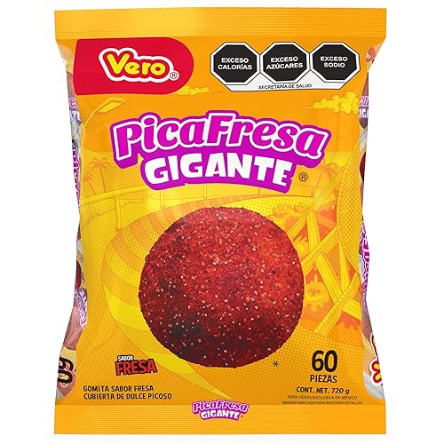 Vero Pica Fresa Chili Strawberry Flavor Gummy Giant Mexican Candy 60 Pieces 720g Mexican Candy with Free Chocolate Kinder Bar Authentic
