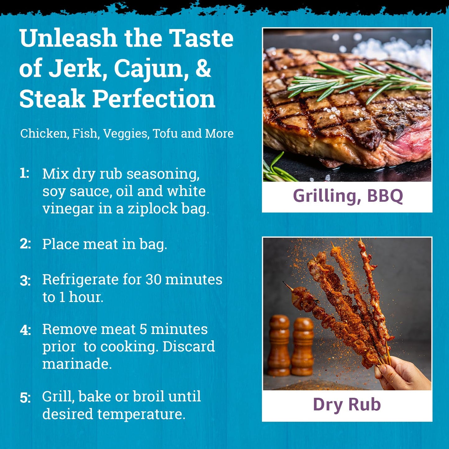 Dimply's Seasoning Variety Pack, Jamaican Jerk, Steak, and Cajun Blends, Dry Rub and Marinade for Chicken, Meat, Seafood, Vegetables, and Tofu