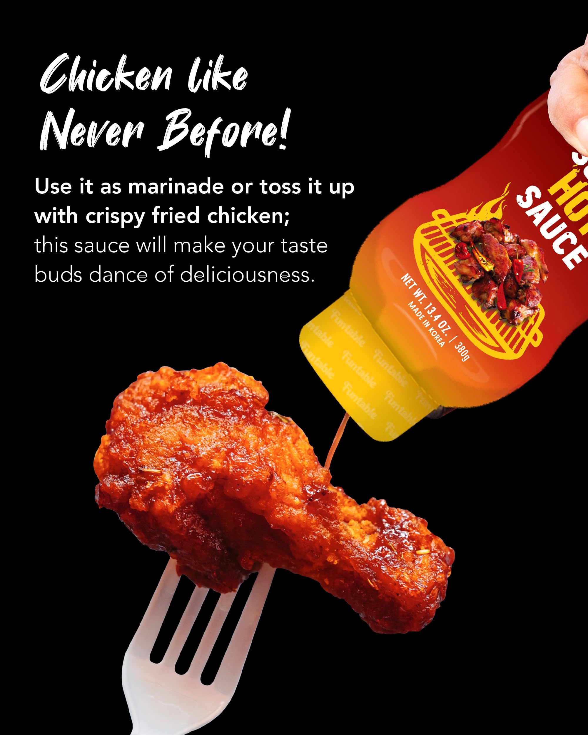 Funtable Super Hot Sauce (13.4 oz, Pack of 1) - Authentic Korean Flavor, Spicy & Tangy Sauce, Ideal for Fried Chicken, Nuggets, Dipping & More.