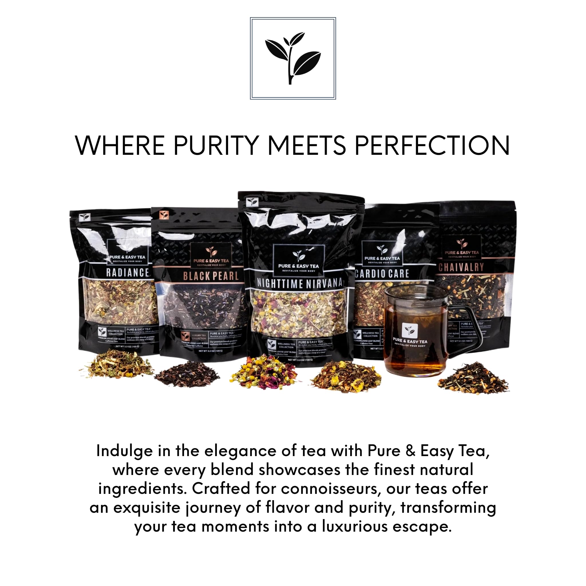 Pure And Easy Tea, Nighttime Nirvana, Caffeine-Free Herbal Sleep & Relaxation Tea, Loose Leaf Blend with Chamomile, Lavender & Lemon Balm, Premium