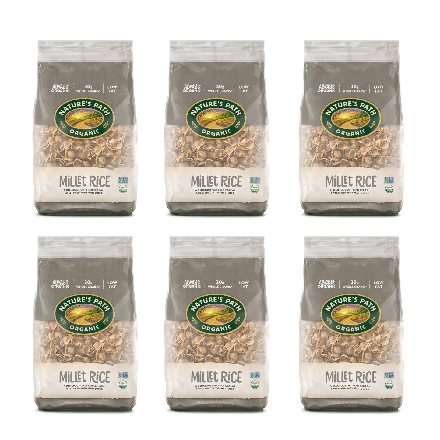 Nature's Path Organic Millet Rice Flakes Cereal, 32 oz (Pack of 6), Non-GMO, Earth Friendly Packaging