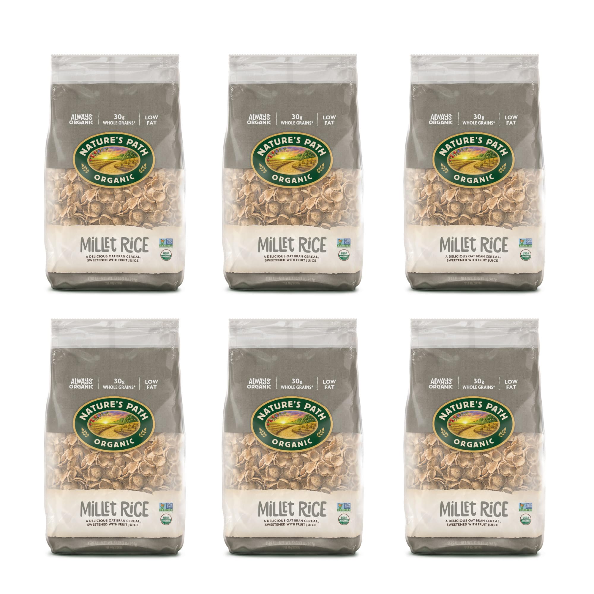 Nature's Path Organic Millet Rice Flakes Cereal, 32 oz (Pack of 6), Non-GMO, Earth Friendly Packaging