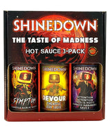 Shinedown's Taste of Madness Hot Sauce Variety 3 Pack Gift Set, 5oz - Symptom Chipotle Garlic, Devour Pineapple Jerk Sauce, Attention, Attention Mango