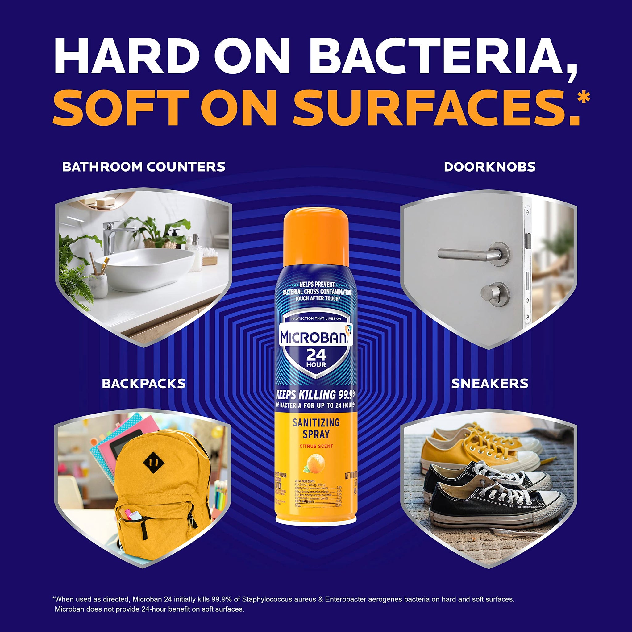 MICROBAN 24 Hour Disinfectant Sanitizing Spray, Citrus Scent, 15oz