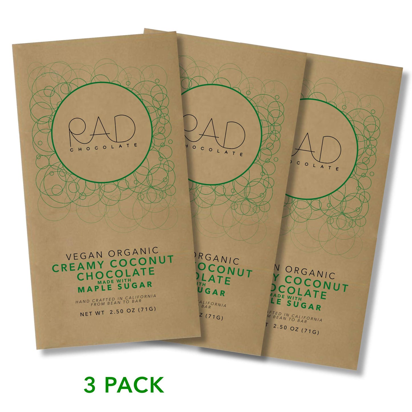 Rad Chocolate Vegan Creamy Coconut Chocolate Maple Sugar | 3 pack | Certified Organic | Gluten & Soy Free Chocolate | Paleo Friendly