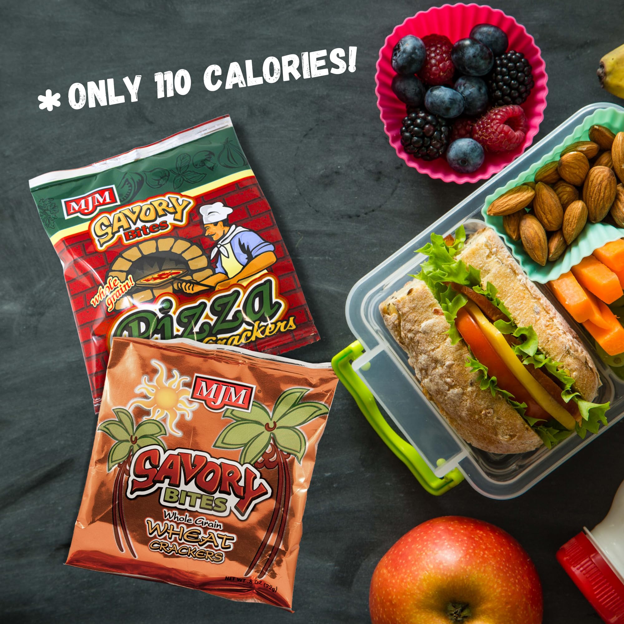 MJM Savory Bites Whole Grain Wheat Crackers - Case of 155 Packs | Wholesome and Flavorful Snack | Perfect for Any Occasion | Healthy and Satisfying