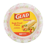 Glad Disposable Paper Plates, Pink Floral Pattern, 8.5 Inch Round, Soak Proof Coating, Microwave Safe, Cut Resistant, Sturdy for Dinner, Parties