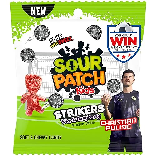 SOUR PATCH KIDS Strikers Black Raspberry Soft & Chewy Gummy Candy, 3.17 oz