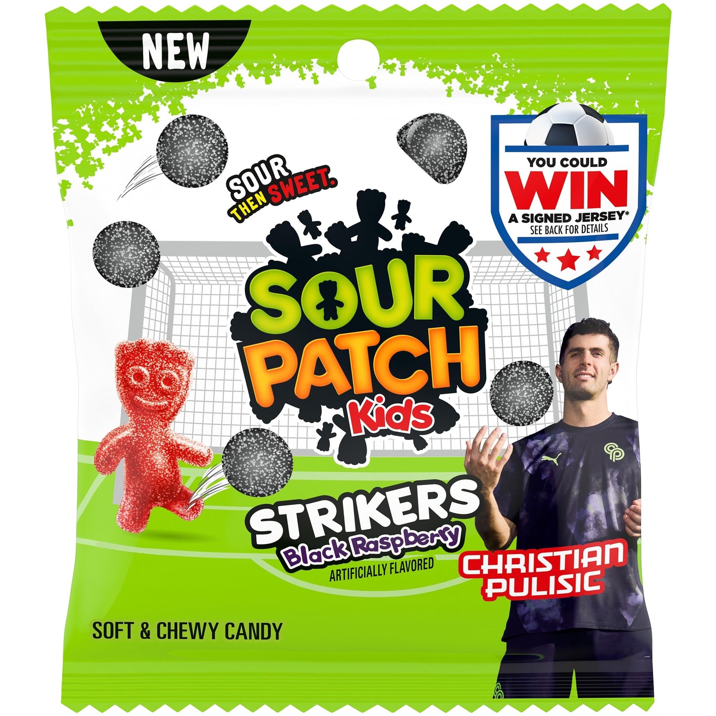 SOUR PATCH KIDS Strikers Black Raspberry Soft & Chewy Gummy Candy, 3.17 oz