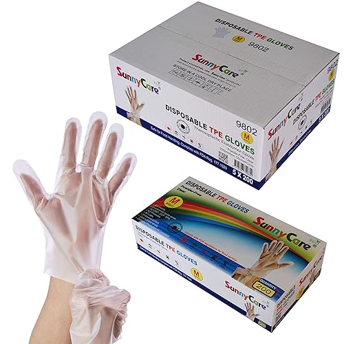 SunnyCare 1000 PCS TPE Food Service Gloves, Powder Free (Non Vinyl Latex) Medium