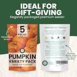 Pumpkin Seeds | 5 Invidiual Packs | 2026 Season | Non-GMO | Jack O Lantern, Sugar Pie, Casper, Cinderella & Blue Jarrahdale! | for Planting Indoor