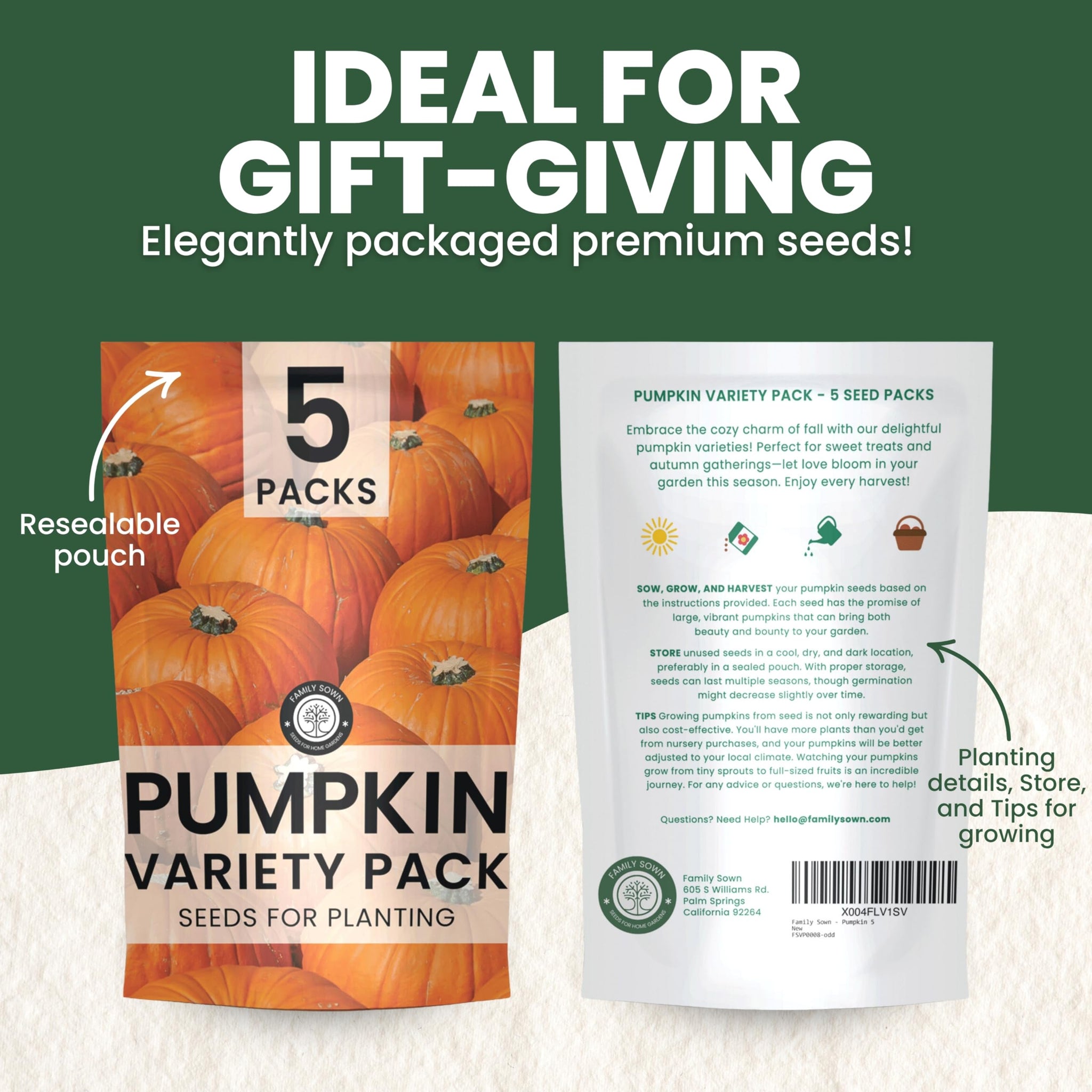 Pumpkin Seeds | 5 Invidiual Packs | 2026 Season | Non-GMO | Jack O Lantern, Sugar Pie, Casper, Cinderella & Blue Jarrahdale! | for Planting Indoor