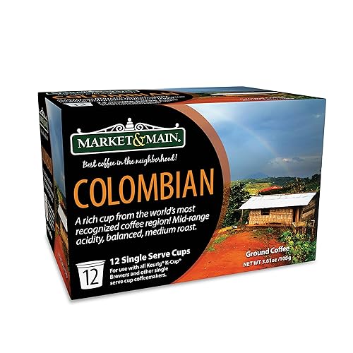 Market & Main OneCup, Colombian, Compatible with Keurig K-cup Brewers, 12 Count