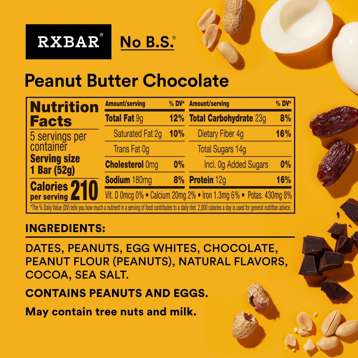 RXBAR Protein Bars, Protein Snack, Snack Bars, Peanut Butter Chocolate, 9.1oz Box (5 Count)
