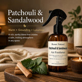 Roses Natural Patchouli & Sandalwood Air Freshener, 6 oz - Essential Oil Room & Linen Spray, Warm Musky Woody Scent, Long-Lasting Home Fragrance, Made