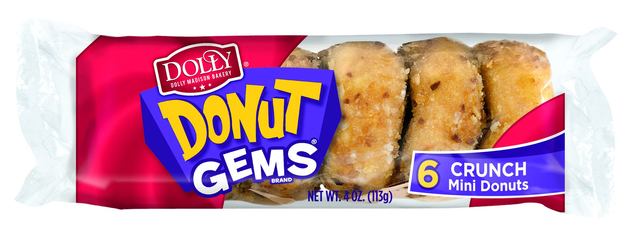 Dolly Madison Donut Gems, Crunch, 6 Donuts (Pack of 6)
