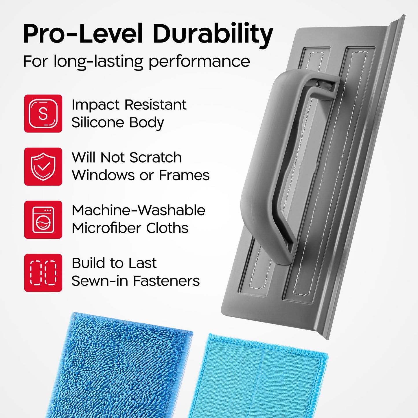 Tyroler Silicone Shower Squeegee for Glass Doors - 10" | 2 Microfiber Scrub & Polish Cloths | Multi-Surface Wiper | Perfect Window Squeegee for Home |