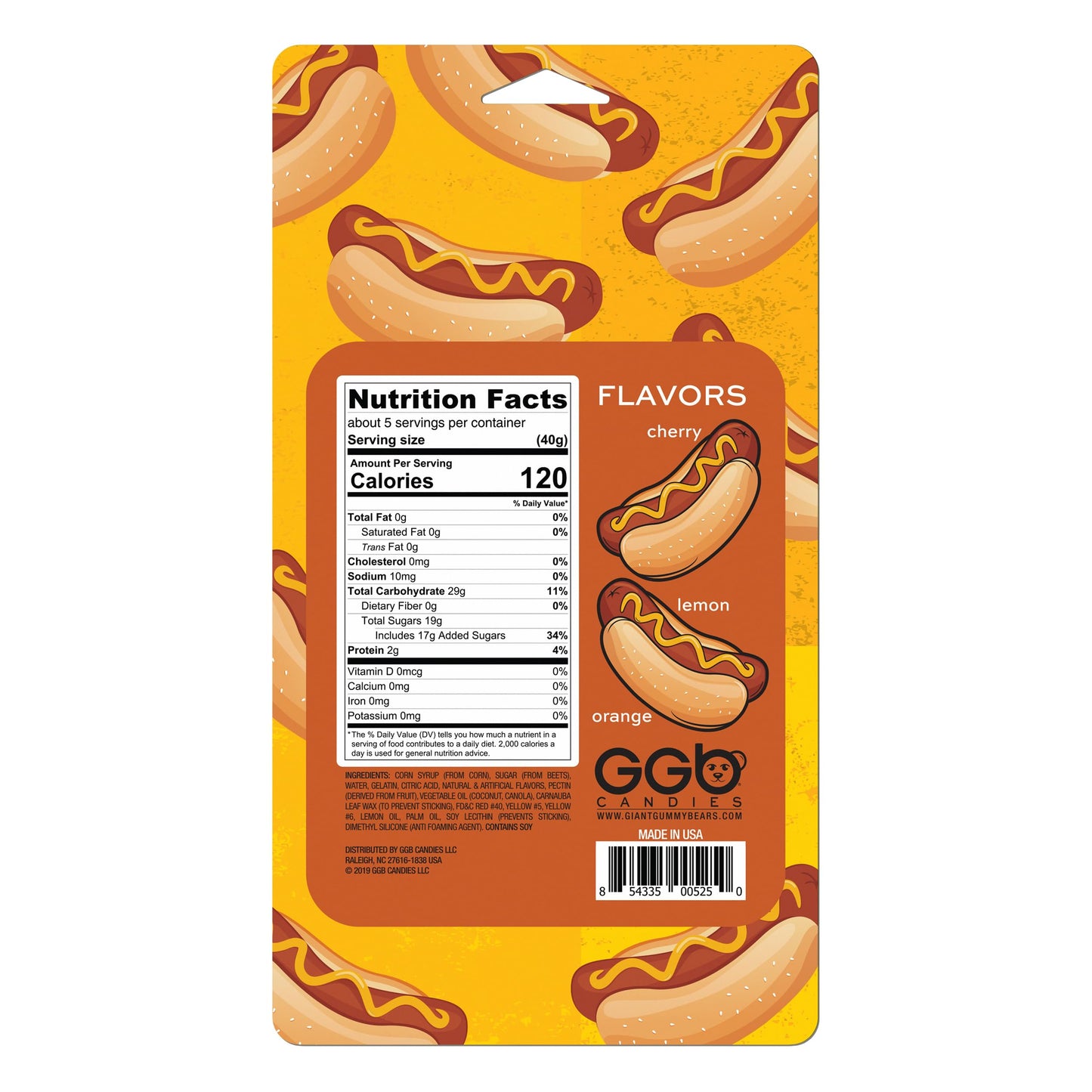 Gummy Hotdog - Cherry, Orange, Lemon & Sour Apple Flavored Fun by GGB Candies! (7 Ounce)