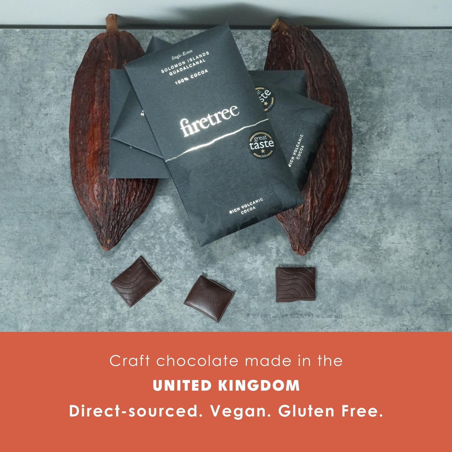Firetree Solomon Island Guadalcanal 100% Dark Chocolate 3 Pack - UK Chocolate - Premium, Craft, Artisanal, Direct-Trade, Single-Origin, Bean-to-bar
