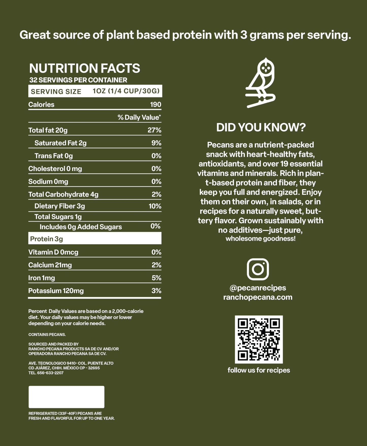 RANCHO PECANA - Natural Pecan Halves, 2 LB, Grain Free, Gluten Free, Non-GMO, Vegan Snack, Organic Nuts, Kosher, Keto, 3g Protein per 1 oz, Resealable